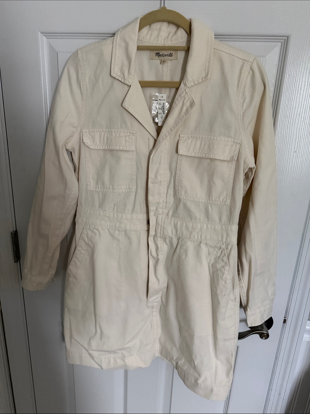 NWT Madewell Cream Utility Dress with Patch Pockets